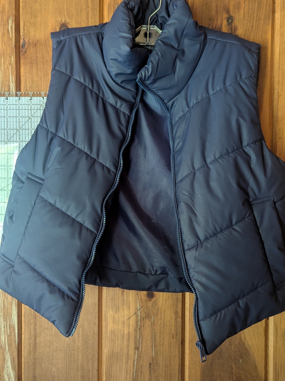 Quilted Navy Puffer Vest with High Collar